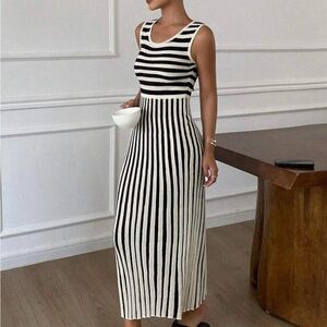 SHEIN Black and White Sleeveless Sheath Midi Dress